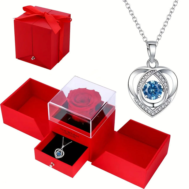 Women's Double Heart Necklace in Rose Gift Box - Elegant I Love You Jewelry Gift Suitable for Mother, Wife, Girlfriend