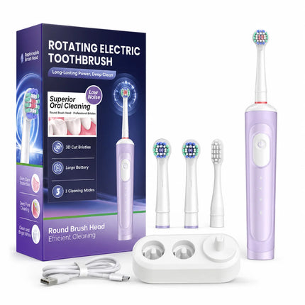 Dr Yadent Rotary Electric Toothbrush for Adults 3 Modes IPX7 Waterproof 3 Brush Heads 45 Days Battery Compatitble with Oral B