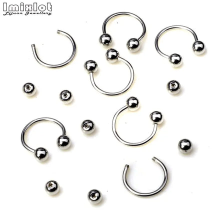 45/90PCS Stainless Steel Body Piercing Jewelry Nose Ring Tongue Bars Navel Eyebrow Lip Labret Piercing Jewelry Horseshoe Rings
