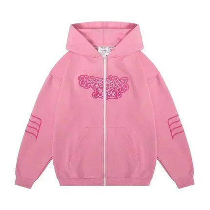 American Y2K New Hip Hop Trend Zipper Hoodie Women Street Casual Loose Joker Vintage Sweatshirt Unisex Fleece Padded Warm Hoodie
