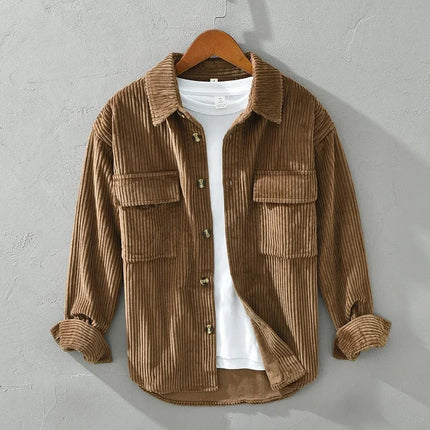 New Fashionable Corduroy Long Sleeve Men's Shirt Casual Loose-Fit Top Jacket High Quality Amazon Autumn/Winter Collection