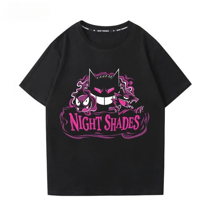 Pokémon Gengar Printing Tee Pure Cotton T-shirt Men's 2026 Summer Fashion Oversize Street Casual Y2K Tops Streetwear Clothing