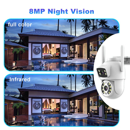 8MP 4K Dual Lens with Dual Screen PTZ Wifi Camera Ai Human Detect Auto Tracking Wireless Outdoor Surveillance Camera iCSee App