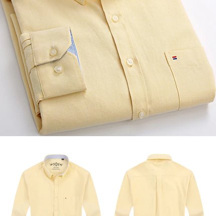 Classic fit cotton Full Casual shirts for men solid color long-sleeve plain shirt single pocket top soft slim fit formal clothes