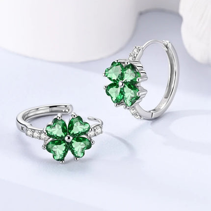 New in 925 Sterling Silver Lucky Clover Earrings for Women Girl Green Leaf Ear Studs Fine Jewelry Fashion Luxury Anniversary