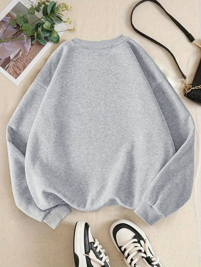 Women's Casual USA Print Pullover Sweatshirt Geometric Design Long Sleeve Round Neck Machine Washable Regular Fit for Autum