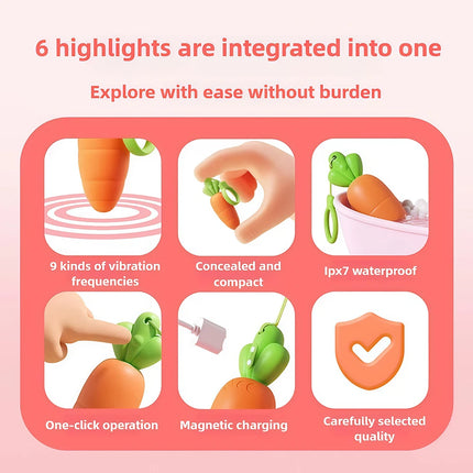 Cute Carrot Vibrating Powerful Mini Bullet 9 Modes for Women Clitoris Stimulator Anal Massage Vibrator Sex Toy for Adult