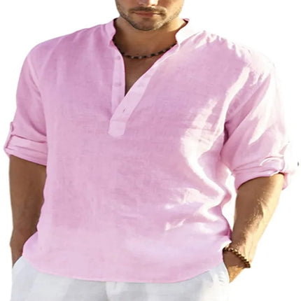 Men's Long Sleeve Cotton Linen Shirt Casual Shirt Oversize Plus Size S-5XL Henley Collar Beach Style Hawaiian Vacation