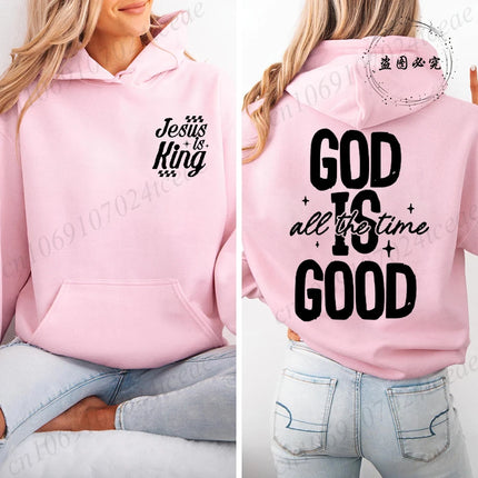 Jesus Is King Printed Hoodie for Women, Casual Loose Pullover for  Women God Is Good All The Time Tops Print Hooded Sweatshirt