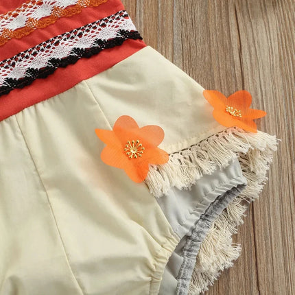 0-24M Toddler Baby Girls Romper Summer Princess Moana Flower Tassel Patchwork Sleeveless Jumpsuit Beachwear for Infant Girls