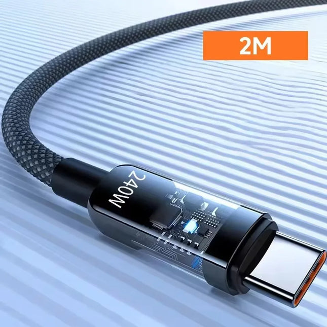 240W QC 3.0 USB to Type-C Super Fast Charging Cable for Samsung Xiaomi Huawei LED Digital Display Phone Charger Data Cord