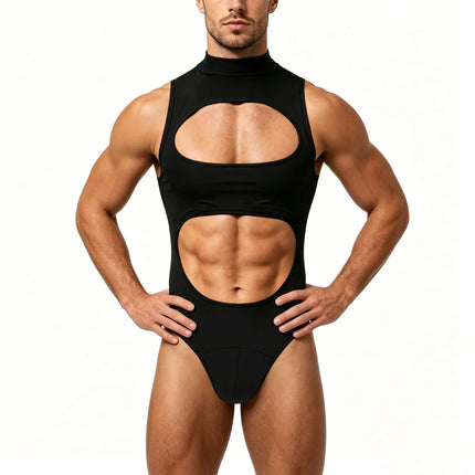 Men's Hollow Out Leotard Bodysuit Sleeveless Jumpsuit Sexy Stretch Tight One-piece Clubwear One Piece Lingerie