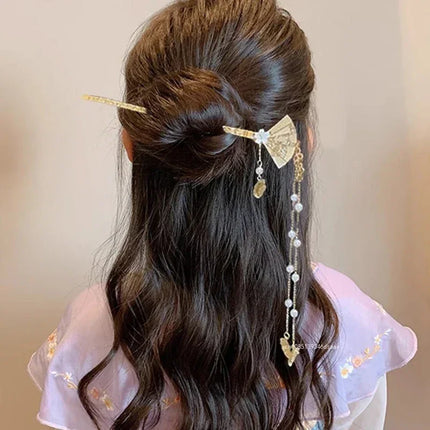 Retro Tassel Pearl Rhinestone Hair Stick Chinese Style Hairpin for Women Wedding Hair Accessories Charm Metal Hairpins Jewelry