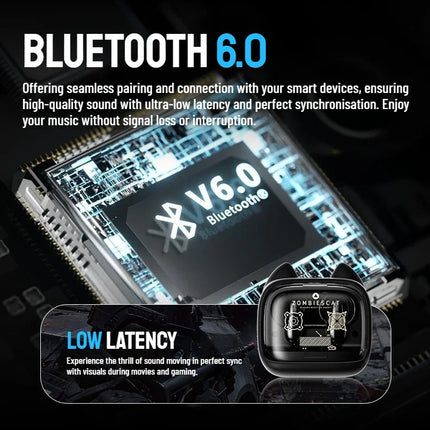 Zombiescat Touch Screen Bluetooth 6.0 Earphones ENC Call Noise Canceling Headphone HiFi Sound TWS Wireless EarBuds with Lanyard