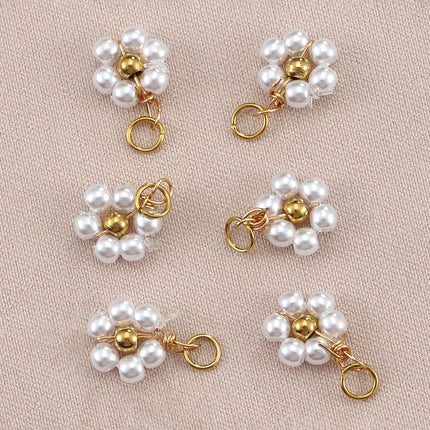 20pcs Stainless Steel Flower Imitation Pearl Beads Charms Pendants for Jewelry Making DIY Handmade Necklace Bracelet Accessories