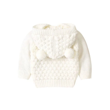 0-24months Baby Boys And Girls Solid Color Sweater Coat Long Sleeve Thermal Hooded Knitted Sweater For Infant