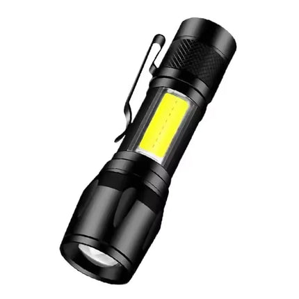 Mini Portable COB+XPE Flashlight, USB Rechargeable Zoomable Focus Tactical Torch with Pen Clip for Camping Outdoor