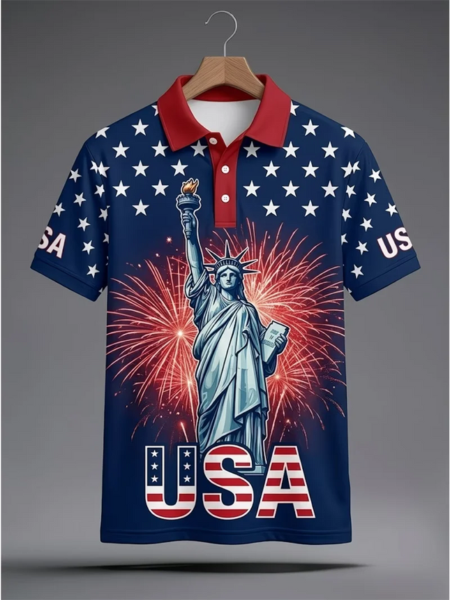 Custom American Flag Statue Of Liberty Couple Polo Shirt Men Women USA 250 Patriotic Print Casual Streetwear Sportswear Shirts