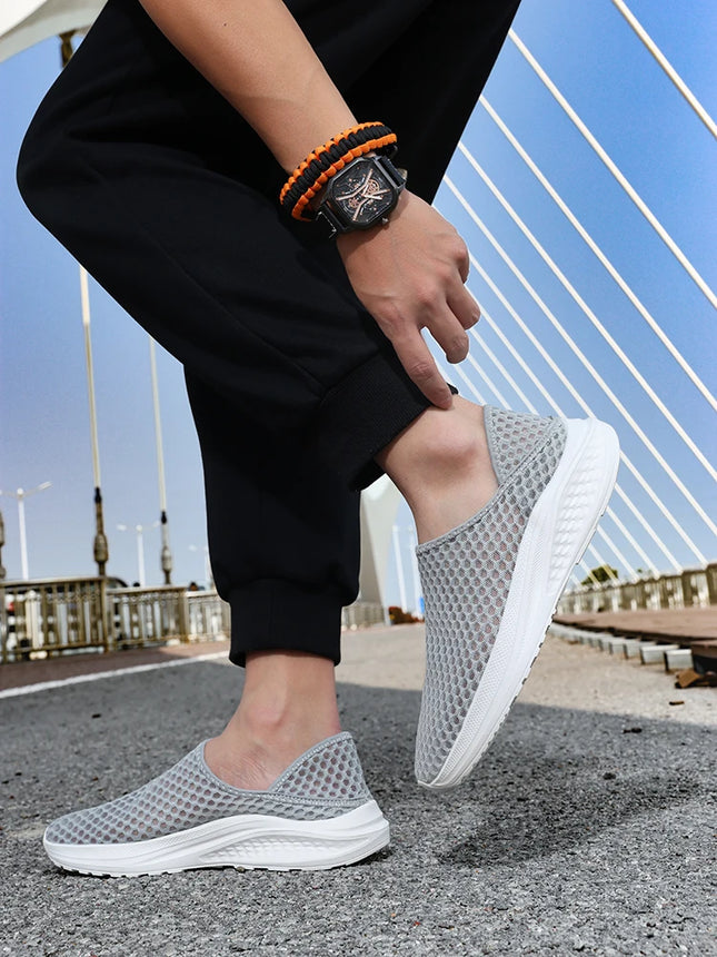 Oiaano Barefoot Man Grey Shoes Mesh Knit Slip On Ultra Light Breathable Soft Bottom Workout Casual Sports Shoes Outdoor Runing