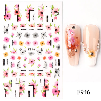 Hibiscus Flower 3D Nail Stickers Cherry Blossom Floral White Florals Petal Nail Art Decals Sliders Manicure Nail Tips Decor
