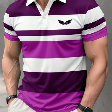 2026 Summer New Arrival Men's Polo Shirt Casual Stylish Comfortable and Breathable Short-Sleeve Top with 3D Striped Print Design