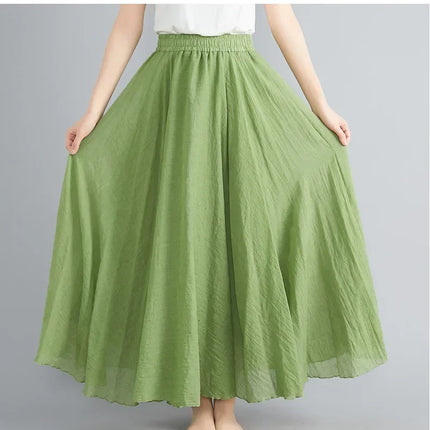 Fashion Solid Cotton Linen Women Skirts Maxi Elegant Harajuku Saia Casual Loose Long Skirt Ladies Clothes Faldas Ropa Mujer