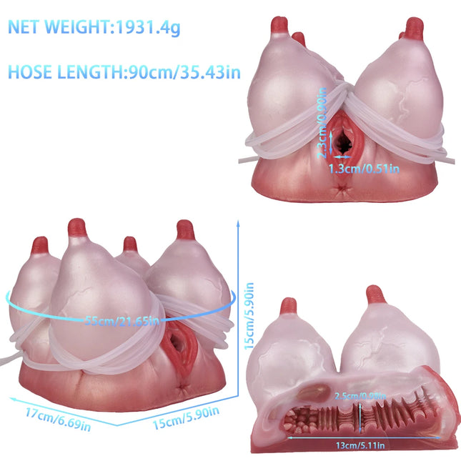 YOCY Liquid Silicone 2/4 Breasts Masturbator For Men Four Hole Squirting Pocket Pussy Stroker Adult Sex Toys for Man Fetish 18+