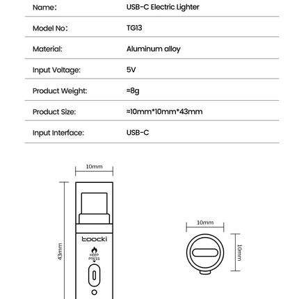 Toocki TG13/14 Type-C Mini Electric Lighter Plug&Play Blow to Light Mobile Cigarette Lighter Flameless Windproof Fast Ignition