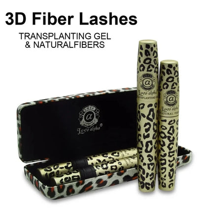 1 Set / 2 Pcs High Quality Love Alpha 3D Fiber Lashes Mascara Rimel Makeup Set Maquiagem Wild Leopard Waterproof Double Mascara