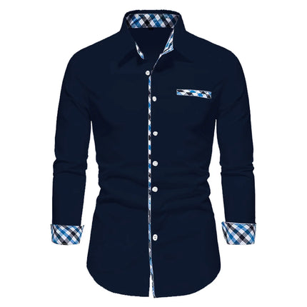 2023 Men's Hot Selling Business Office Long Sleeve Solid Color Spliced Shirt Outdoor Street Leisure High Quality Fabric Polo Top