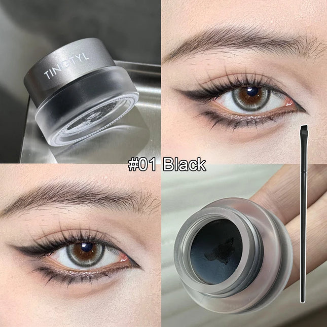 Waterproof Matte Red Eye Liner Paste with Blade Brush Soft Easy Coloring Slim Bold Gel Eyeliner Silkworm Cream Natural Tint