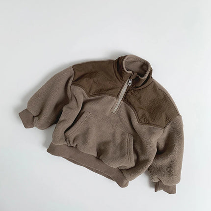 MILANCEL New Winter Children Hoodie 1-7T Simple Color Block Girls Fleece Top Korean Version Loose Kids Warm Clothes