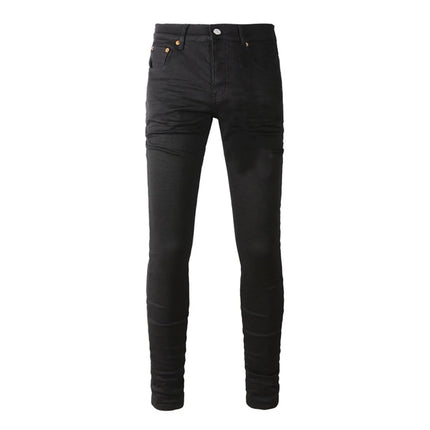 High Street Men's Jeans American Distressed Dark Black Coated Blank Stretch Skinny Button Fly Ripped Pants Trousers