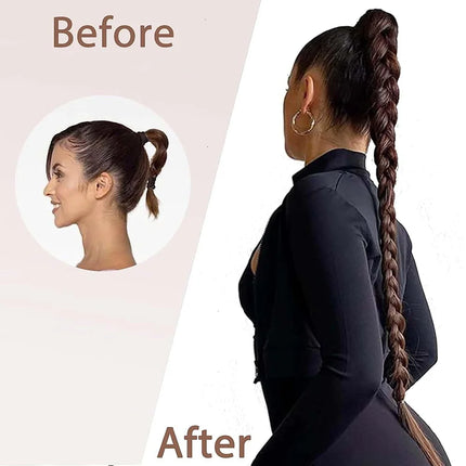 30inch Synthetic Long Braided Ponytail Hair DIY Straight Wrap Around Hair Ponytail Extension Natural Soft Hairpiece for Women