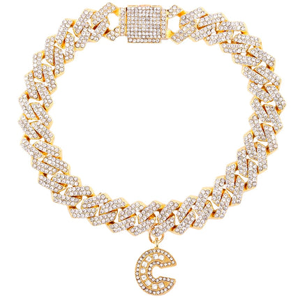 New 14MM Iced Out Cuban Chain 26 Initial Letter Anklets for Women Bling Paved Rhinestone Hip Hop Ankle Bracelet Barefoot Jewelry
