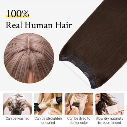 Sunmofavo Invisible Wire Remy Human Hair Extensions Brown Ombre Straight Seamless Fish Line Daily Wear Volume Boost Soft Silky