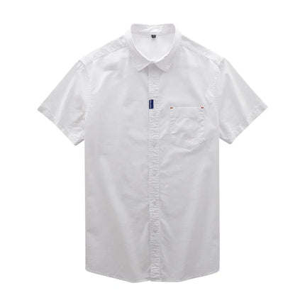 Dukeen 100% Cotton Oxford Spinning Shirt for Men Summer Casual Solid Color Blouse Man White Short-Sleeved Tops