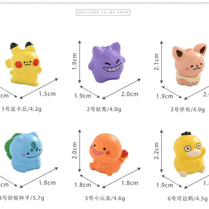 6-piece Mini Pok É Mon Resin Doll Set - Cute Pikachu DIY Car Dashboard and Desktop Decoration, Fan Collectible Toys