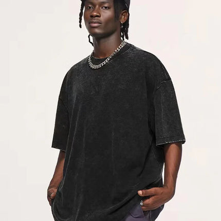 Summer fashion men's washed T-shirt cotton retro faded unisex basic T-shirt short-sleeved loose sports top