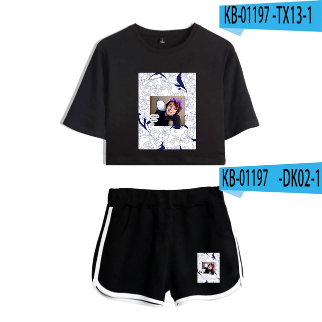 Fashion Youthful Wilbur?Soot Hidalgo Print Two Piece Set Women Sexy Shorts+lovely T-shirt Cute Dew navel Sport Girl suits