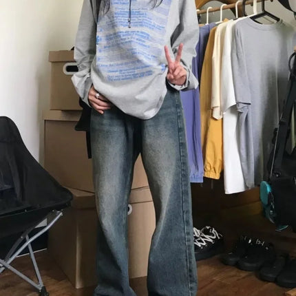 Cotton Letter Hoodie Women Long Sleeve O-neck Casual Oversized Tops Y2k Top Clothes for Teens Japanese Fashion Y2k Sweatshirts