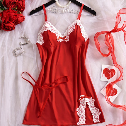 Light Purple Women Nightdress Sexy Lace Bow Lingerie Adult Dress Babydoll Sex Sleepdress Underwear Sets Ladies Erotic Outfits