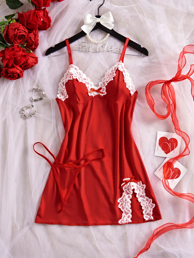 Light Purple Women Nightdress Sexy Lace Bow Lingerie Adult Dress Babydoll Sex Sleepdress Underwear Sets Ladies Erotic Outfits