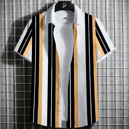 Stripe Men's Shirt Flower 2025 3d Print Shirt Casual Short-sleeved Tops Beach Party Shirts Man Hawaiian Shirt Male Clothes Loose