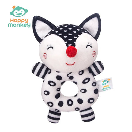 Happy Monkey Newborn Hand Rattle Baby Toy Bell Baby Black and White Toy Fox Elephant Rattle