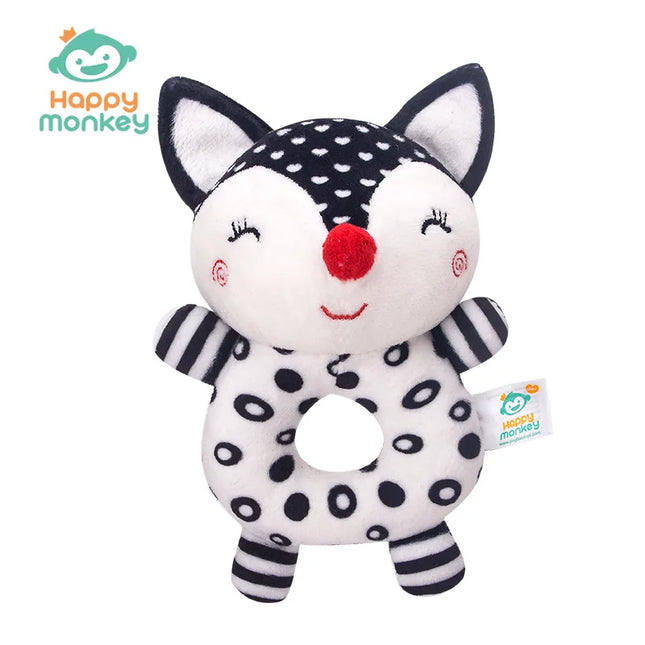 Happy Monkey Newborn Hand Rattle Baby Toy Bell Baby Black and White Toy Fox Elephant Rattle