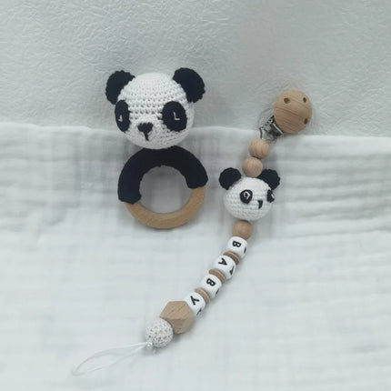 Baby Rattle Crochet Bear Teether Rattle With Bells Pacifier Chain Newborn Montessori Educational Toy Wooden Rings Baby Toys