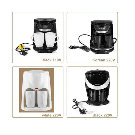 220V 450W Household Electric Steam Drip Coffee Maker Automatic Dual Cup Coffee Machine Dual-use American Coffee Tea Machine