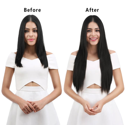 24 Inch Natural Hair Clips Synthetic Hair for Women Hair Tinsel Kit 16 Clips-on Hair in 6pcs Hair Extensions Wicks for Hair