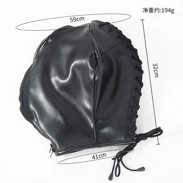 Adjustable Size Fetish Double Leather Mask with Zipper for Adult Mysterious Role Play Terror Masquerade Party Mask Hood Costume